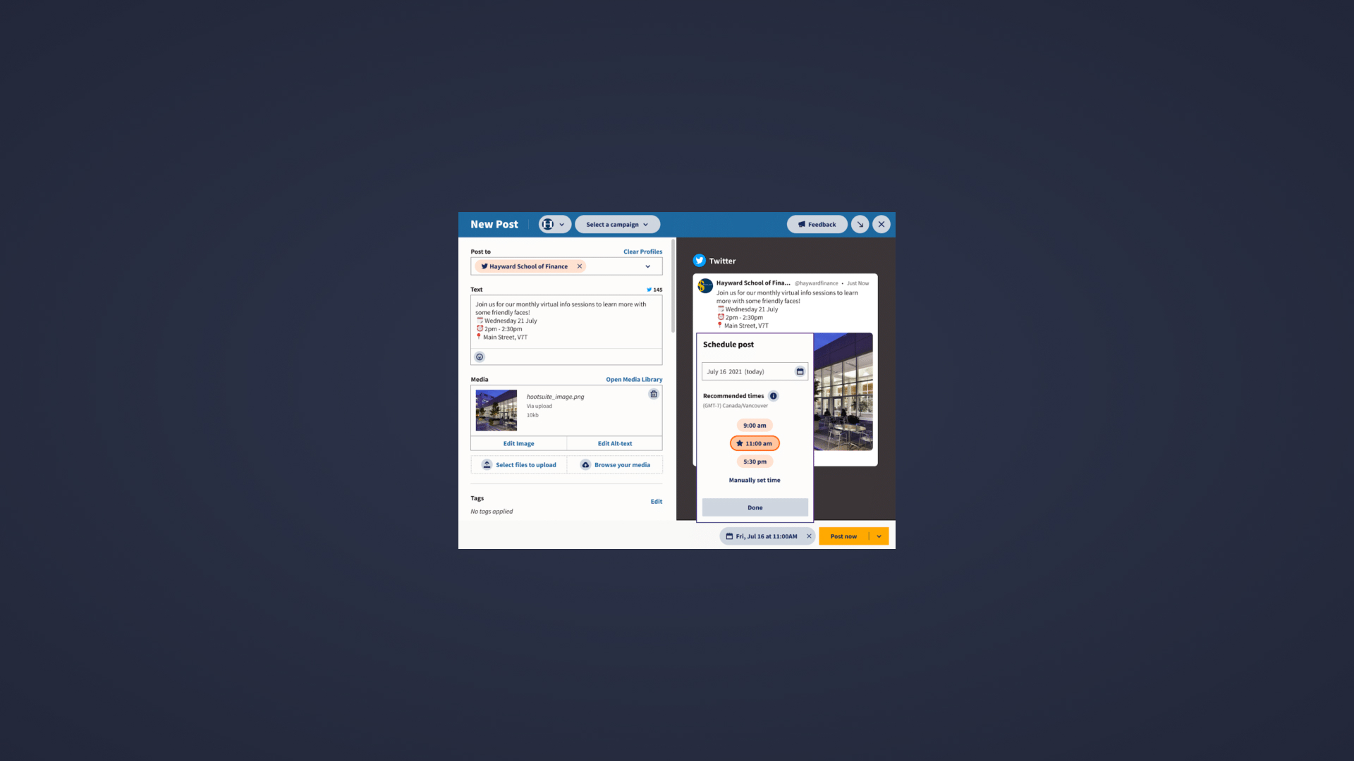 Best Time to Post — integrated into the Hootsuite scheduler