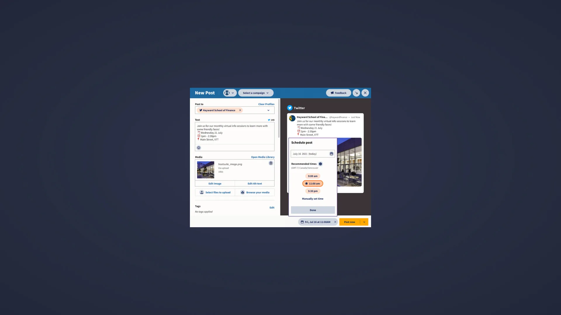 Best Time to Post — integrated into the Hootsuite scheduler